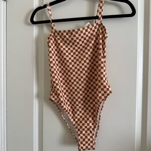 Lisa Says Gah Checkered One Piece - Brown and Cream